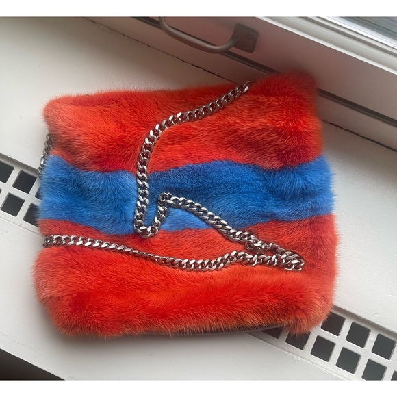NWOT Genuine Mink Fur Crossbody Bag w/ Detachable Chain Strap & Leather Bottom - Picture 2 of 8